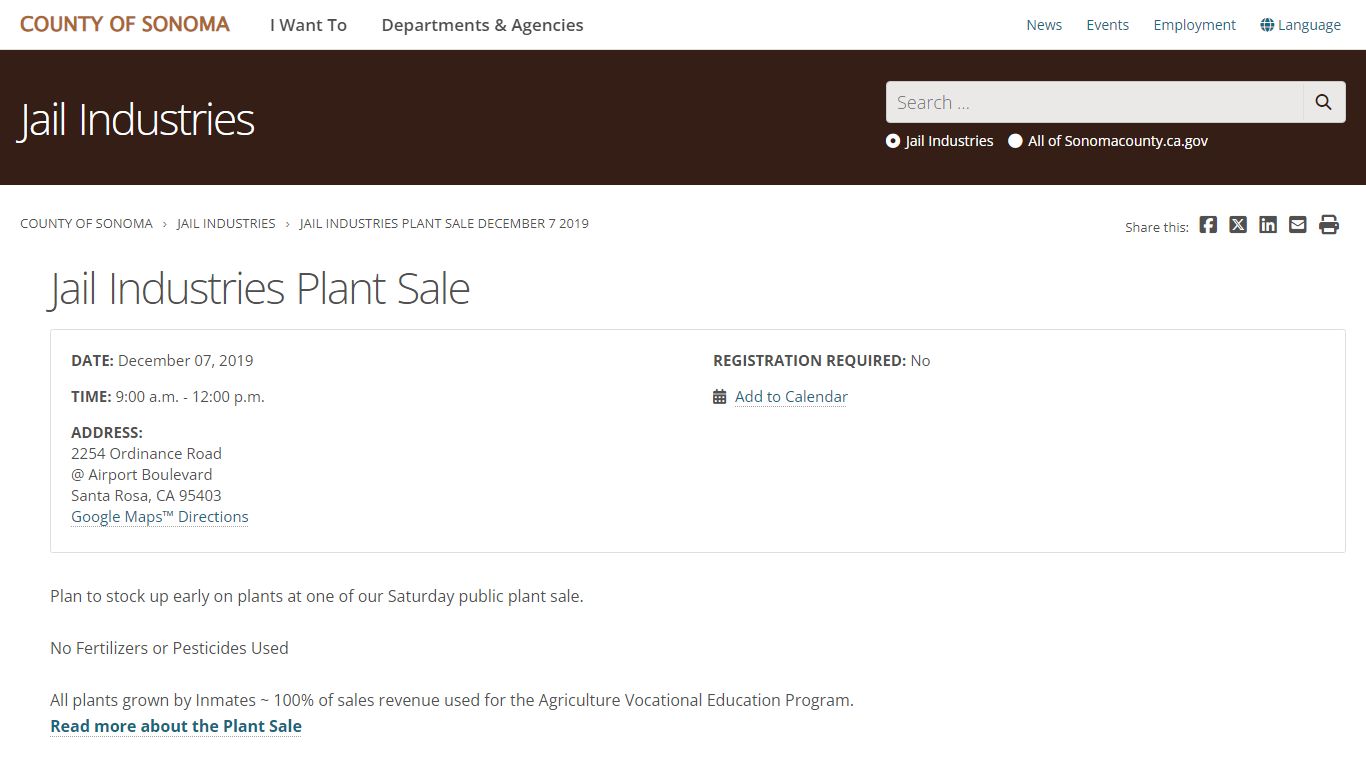 Jail Industries Plant Sale - County Of Sonoma